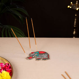 Tibetan Elephant Stone Work White Metal Incense Stick Holder 43