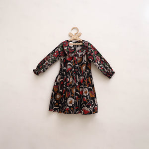 Black - Pure Cotton Girls Frock Dress in Kalamkari Print (3-4 Years) 22