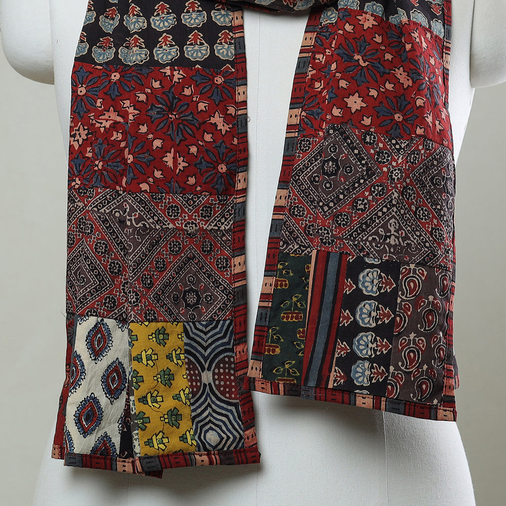 Multicolor - Patchwork Cotton Stole in Ajrakh Block Prints 09