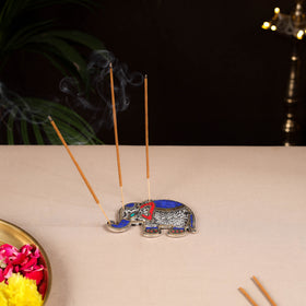 Tibetan elephant stone work white metal incense stick