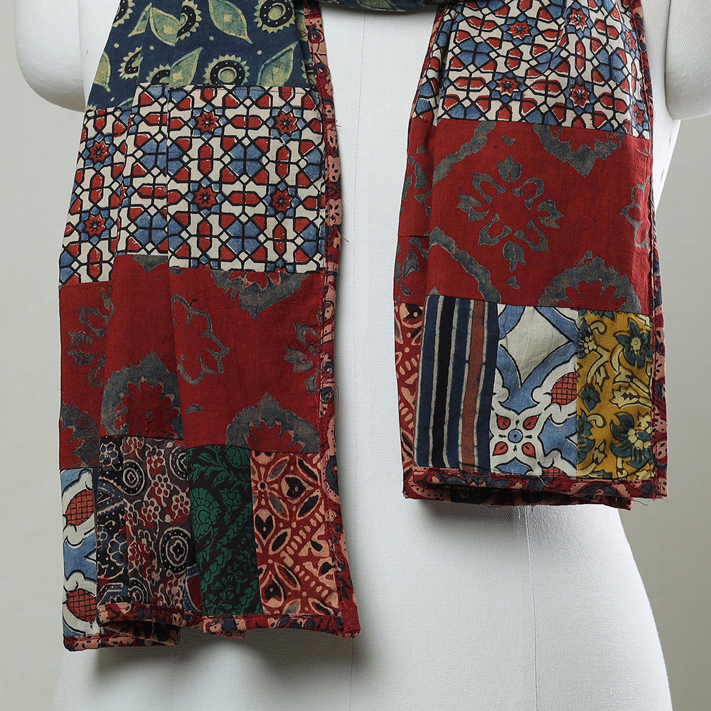 Multicolor - Patchwork Cotton Stole in Ajrakh Block Prints 11