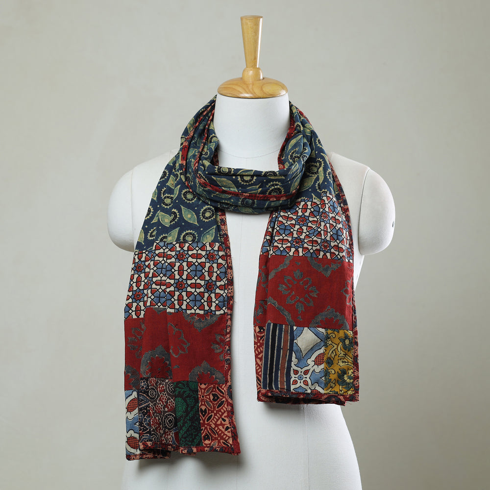 Multicolor - Patchwork Cotton Stole in Ajrakh Block Prints 11