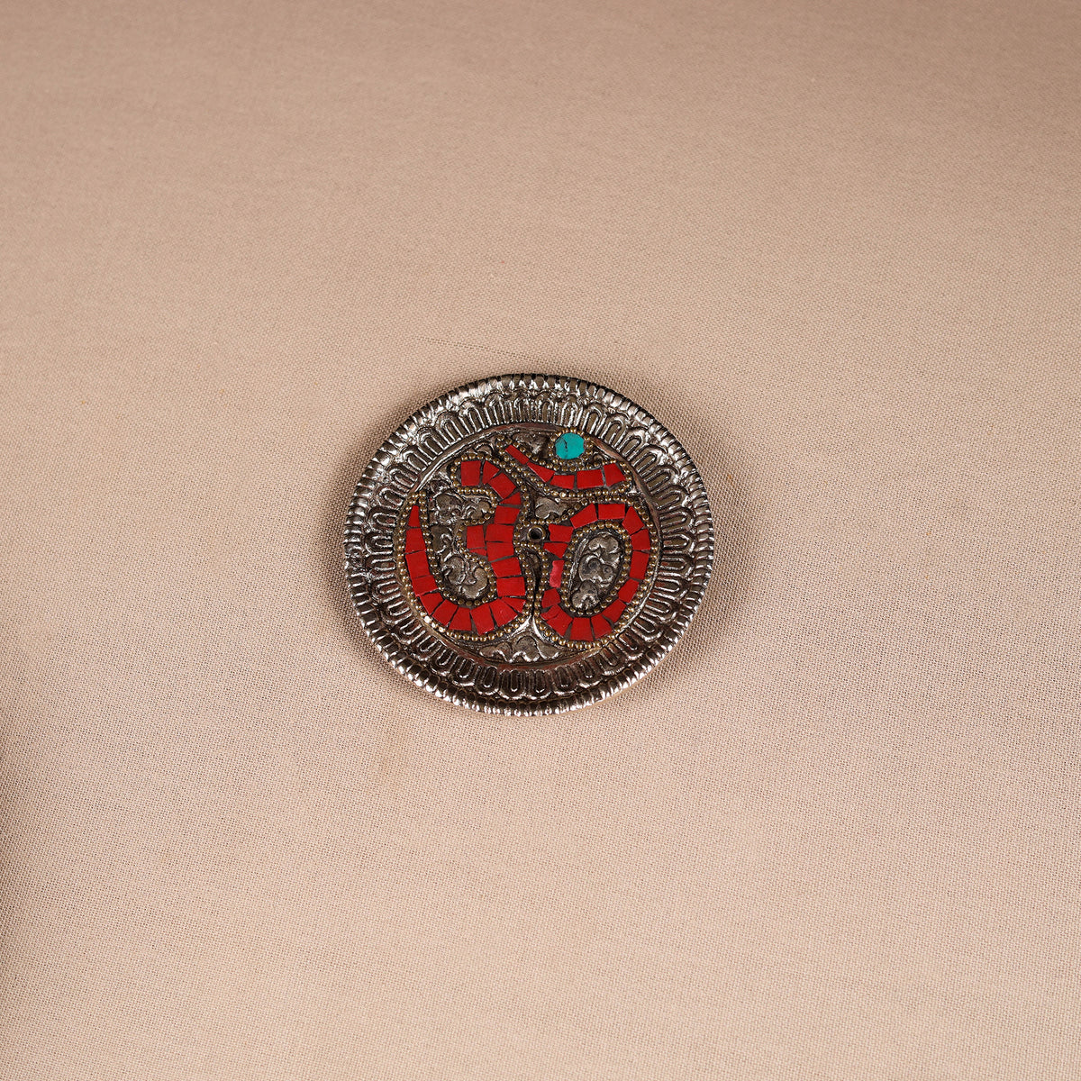 Tibetan om stone work white metal incense stick holder 34