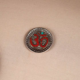 Tibetan om stone work white metal incense stick holder 34