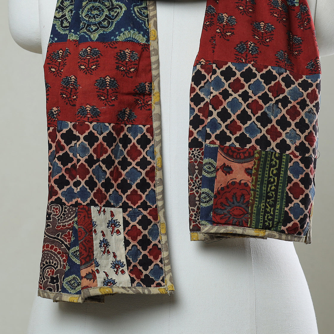 Multicolor - Patchwork Cotton Stole in Ajrakh Block Prints 13