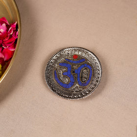 Tibetan Om Stone Work White Metal Incense Stick Holder 35