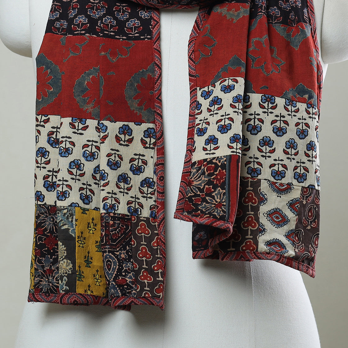 Multicolor - Patchwork Cotton Stole in Ajrakh Block Prints 17