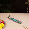 Tibetan leaf stone work white metal incense stick holder 17