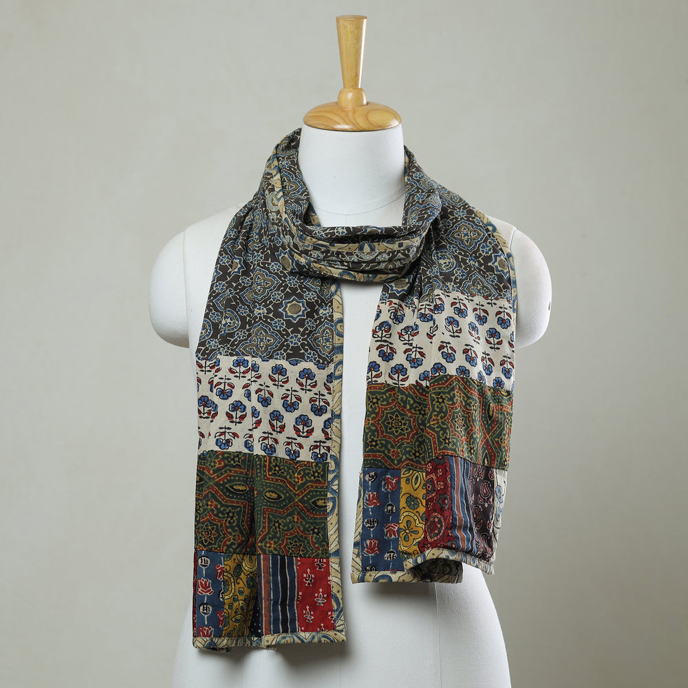 Multicolor - Patchwork Cotton Stole in Ajrakh Block Prints 21