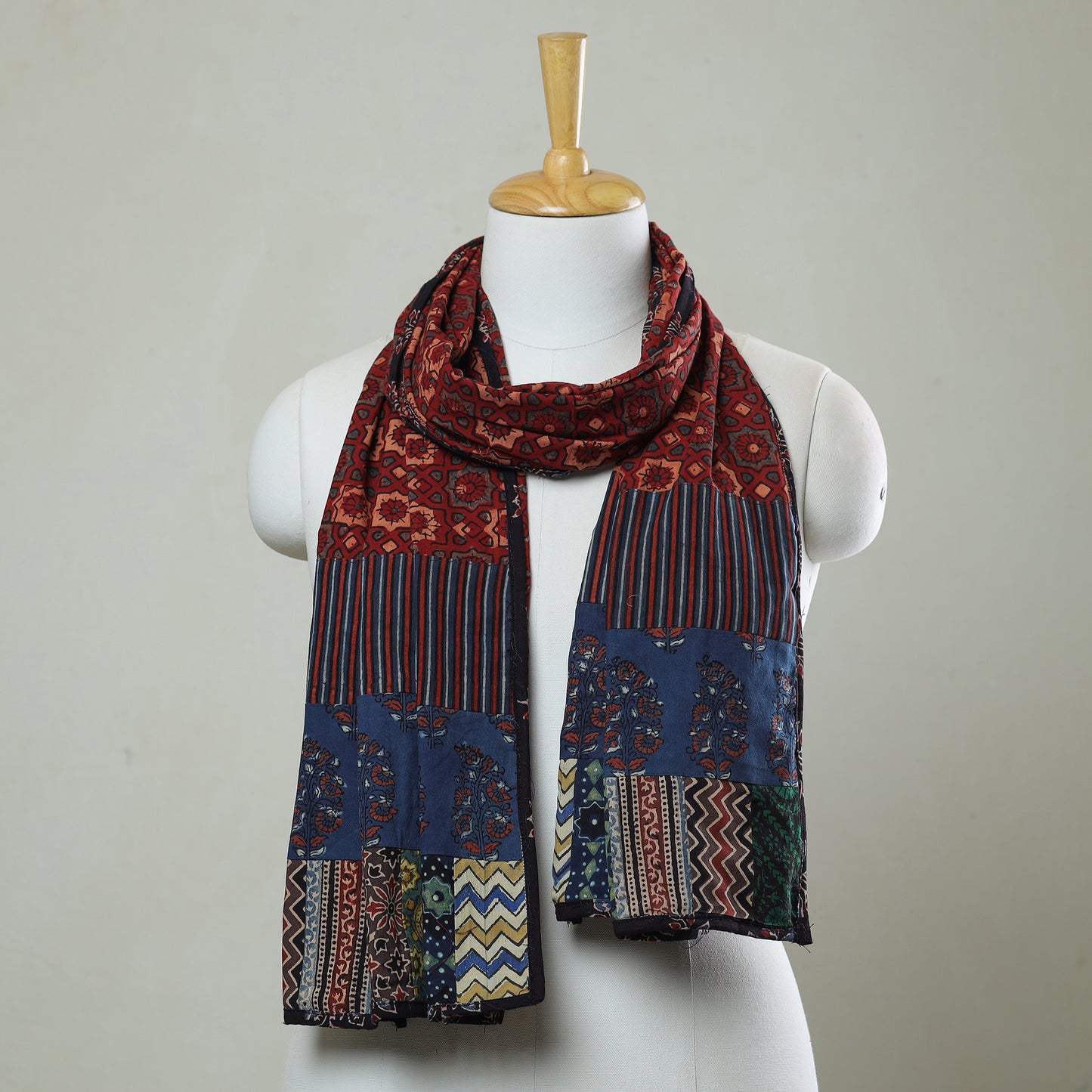 Multicolor - Patchwork Cotton Stole in Ajrakh Block Prints 24