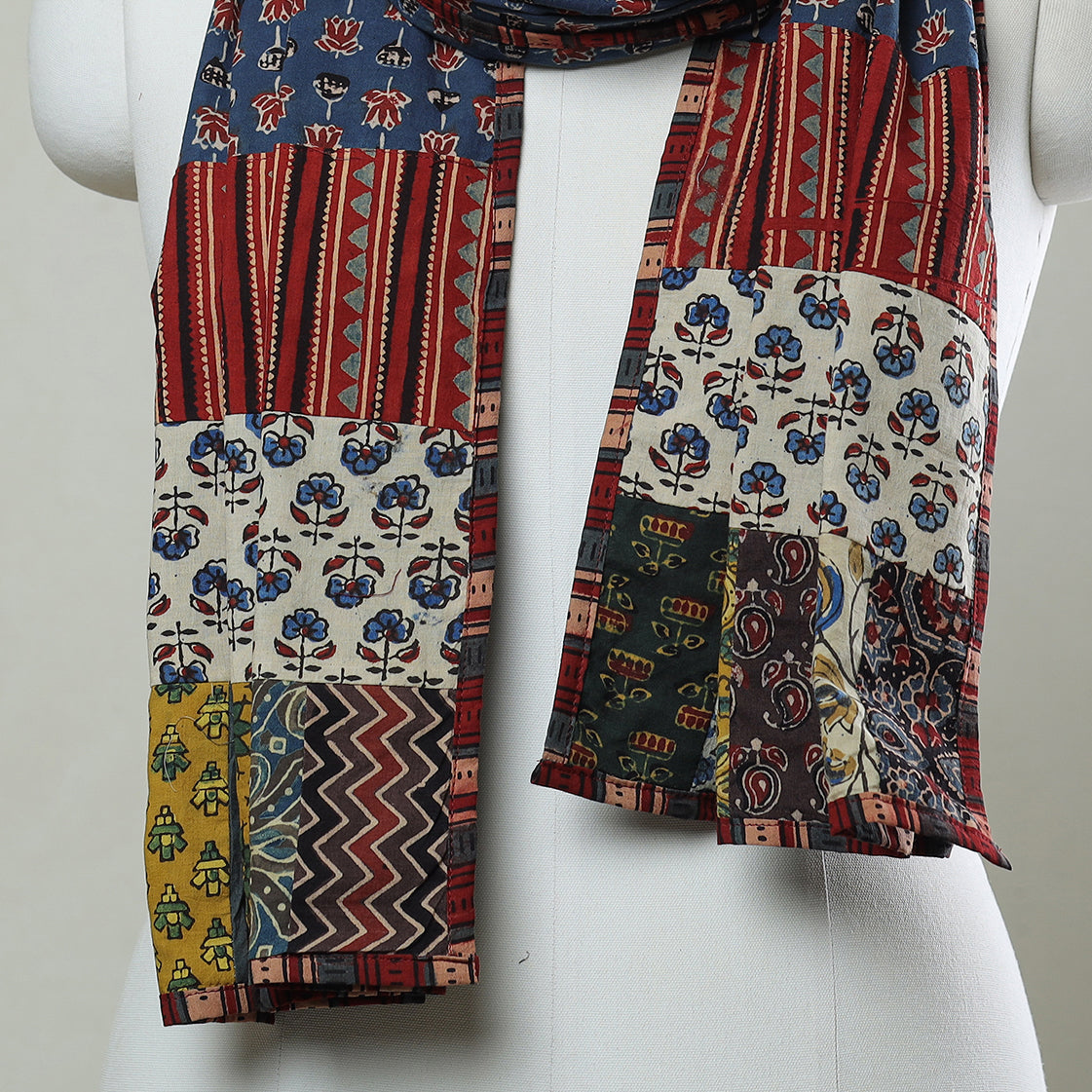 Multicolor - Patchwork Cotton Stole in Ajrakh Block Prints 25