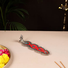 Tibetan Leaf Stone Work White Metal Incense Stick Holder 18
