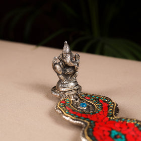 Tibetan Leaf Stone Work White Metal Incense Stick Holder 18