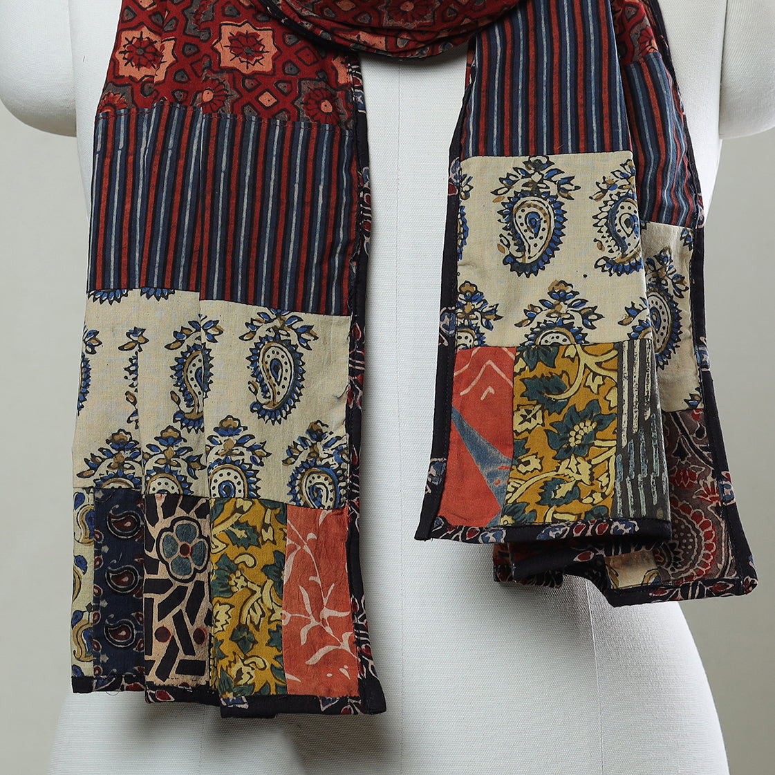 Multicolor - Patchwork Cotton Stole in Ajrakh Block Prints 30
