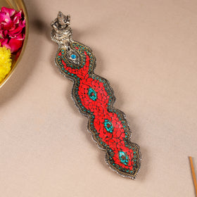 Tibetan Leaf Stone Work White Metal Incense Stick Holder 18