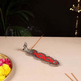 Tibetan Leaf Stone Work White Metal Incense Stick Holder 18
