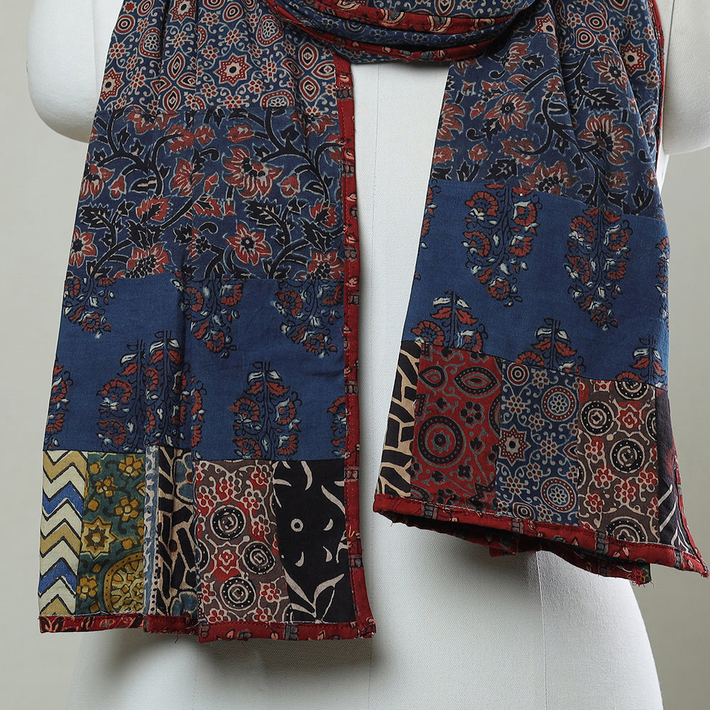 Blue - Patchwork Cotton Stole in Ajrakh Block Prints 31