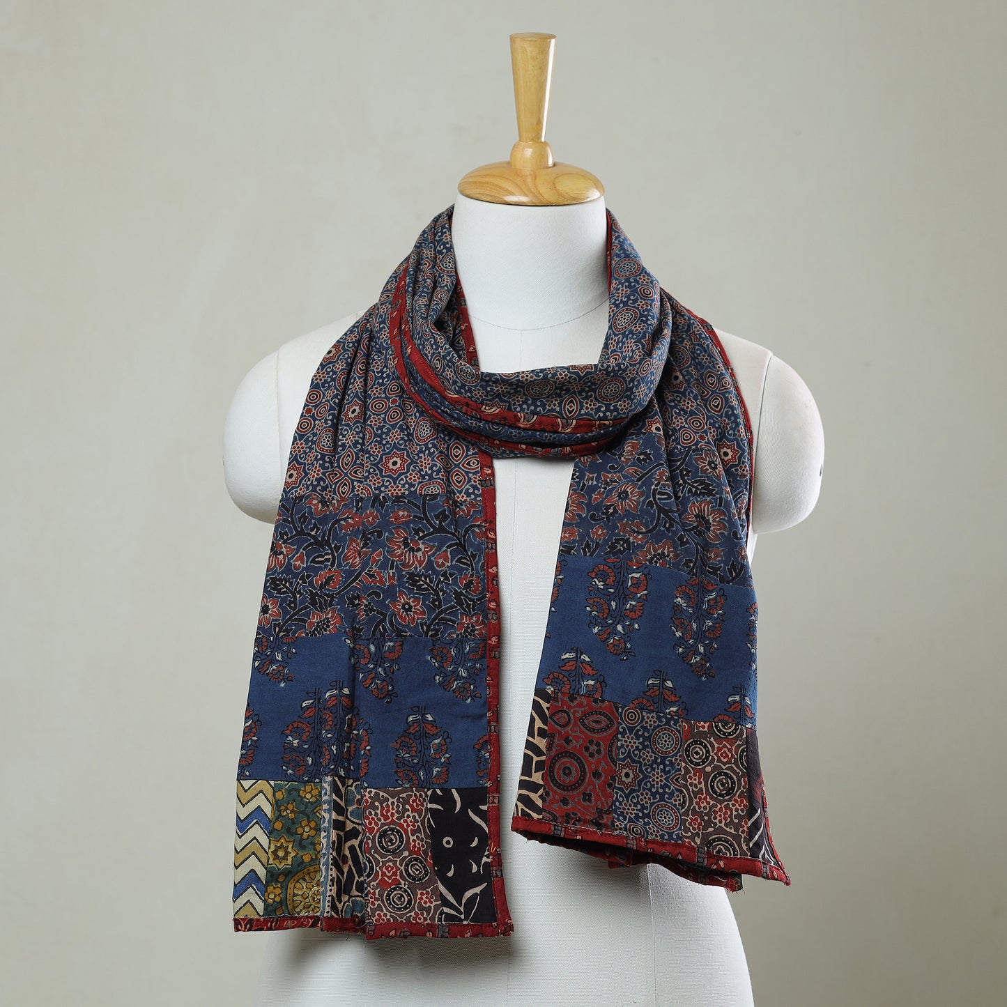 Blue - Patchwork Cotton Stole in Ajrakh Block Prints 31