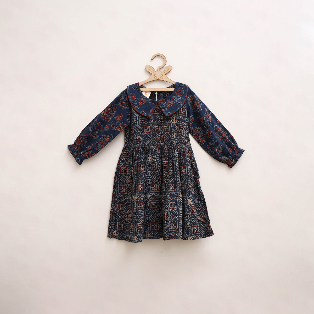 Pure Cotton Girls Frock Dress in Ajrakh Block Print (3-4 Years) 27