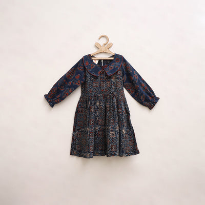 Pure Cotton Girls Frock Dress in Ajrakh Block Print (3-4 Years) 27