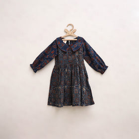 Pure Cotton Girls Frock Dress in Ajrakh Block Print (3-4 Years) 27