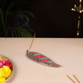 Tibetan Leaf Stone Work White Metal Incense Stick Holder 19