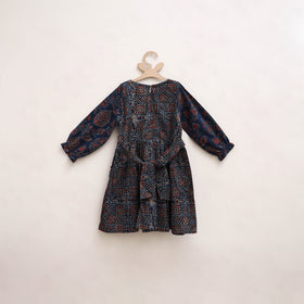Pure Cotton Girls Frock Dress in Ajrakh Block Print (3-4 Years) 27