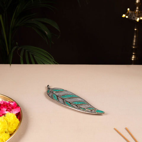 Tibetan Leaf Stone Work White Metal Incense Stick Holder 20