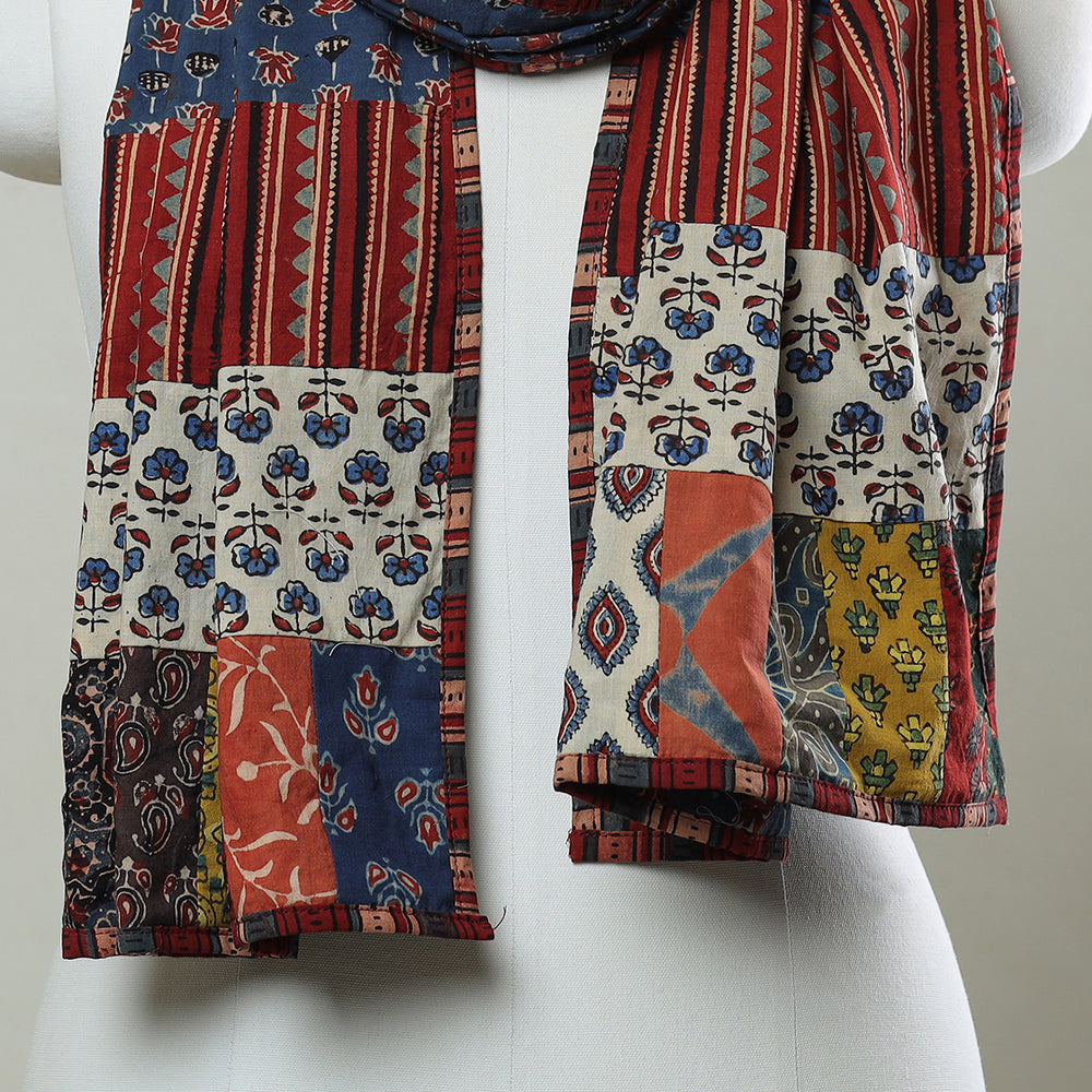 Multicolor - Patchwork Cotton Stole in Ajrakh Block Prints 40