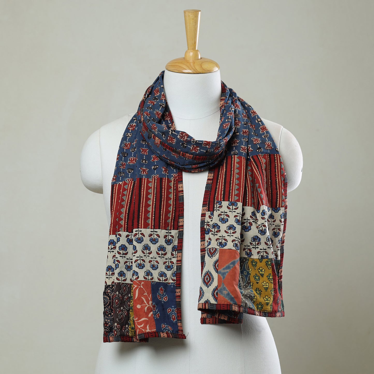 Multicolor - Patchwork Cotton Stole in Ajrakh Block Prints 40