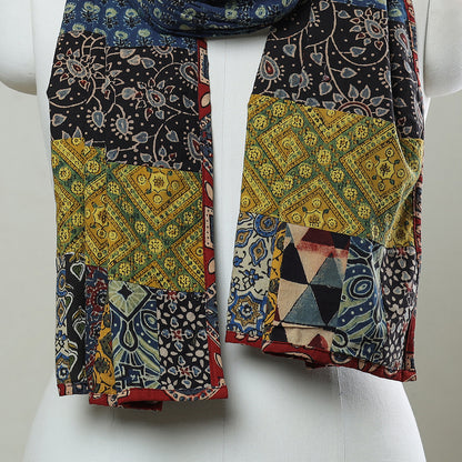 Multicolor - Patchwork Cotton Stole in Ajrakh Block Prints 42