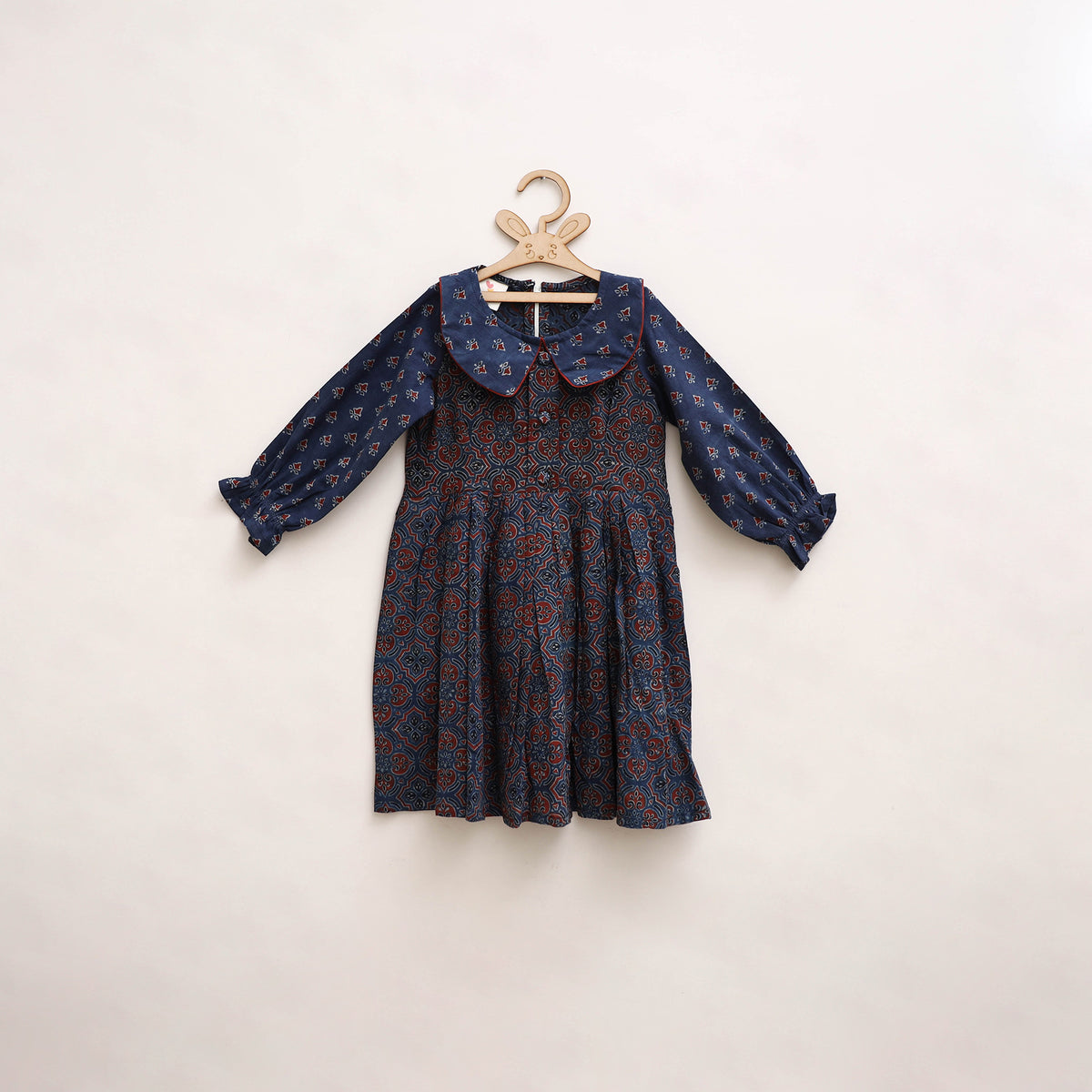 Pure Cotton Girls Frock Dress in Ajrakh Block Print (3-4 Years) 29