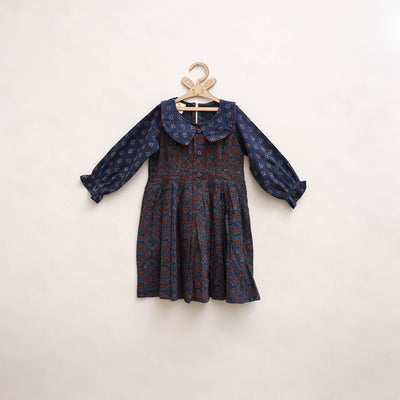 Pure Cotton Girls Frock Dress in Ajrakh Block Print (3-4 Years) 29