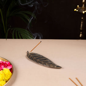 Tibetan Leaf Stone Work White Metal Incense Stick Holder 21