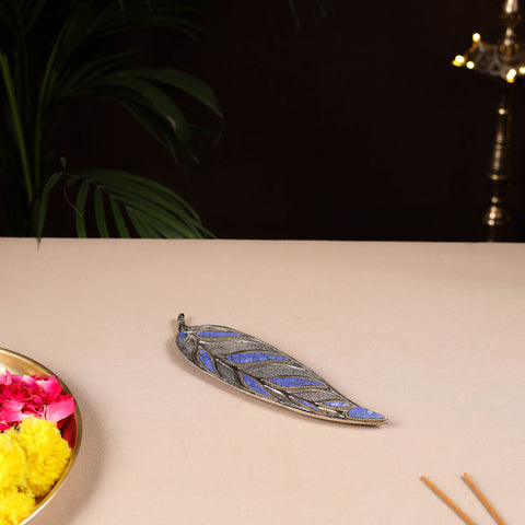 Tibetan Leaf Stone Work White Metal Incense Stick Holder 22