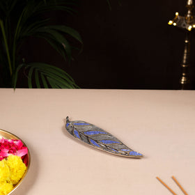 Tibetan Leaf Stone Work White Metal Incense Stick Holder 22