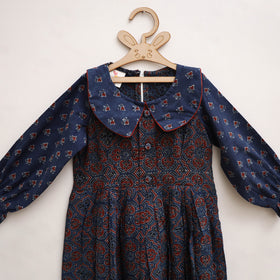 Pure Cotton Girls Frock Dress in Ajrakh Block Print (3-4 Years) 29