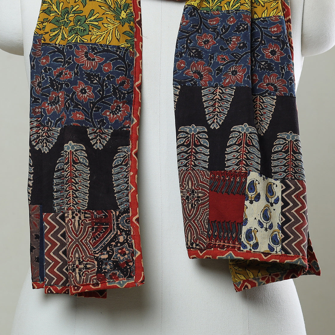 Multicolor - Patchwork Cotton Stole in Ajrakh Block Prints 30