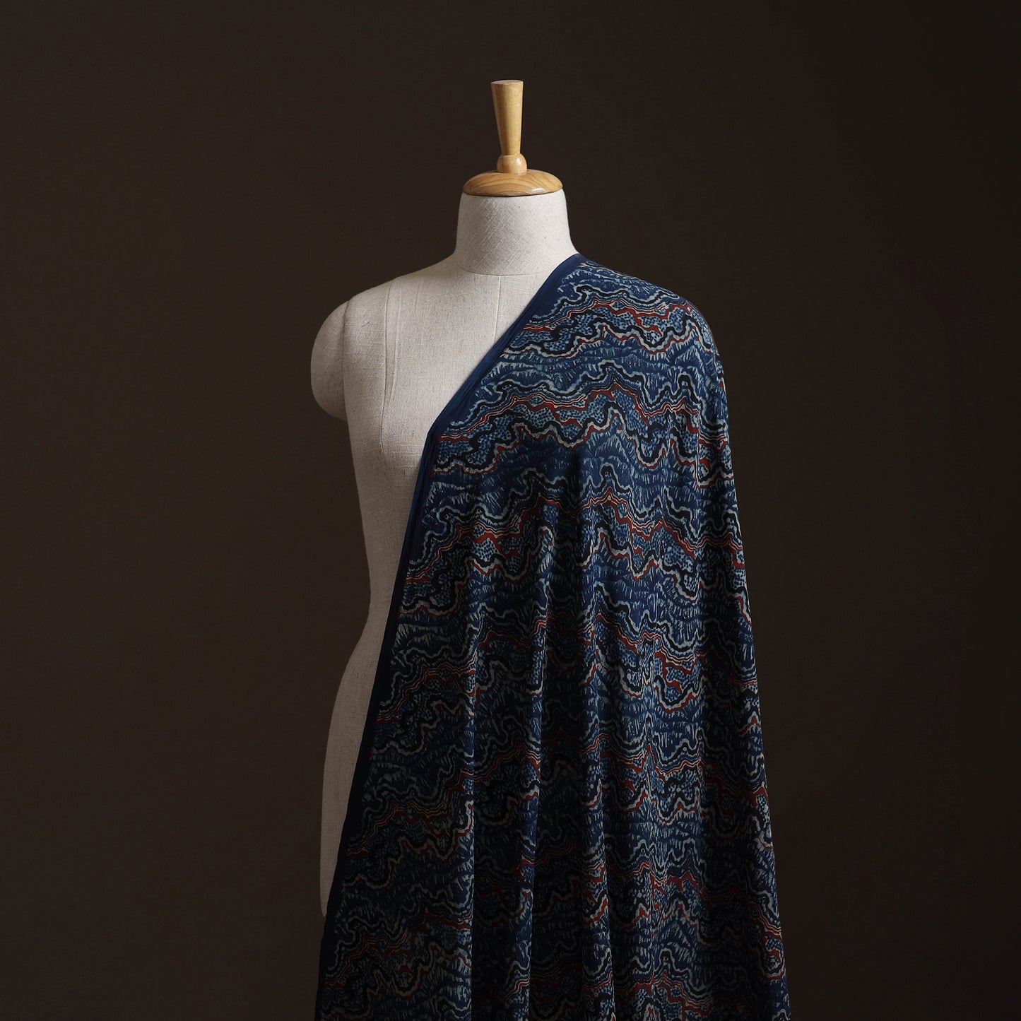 Ajrakh Hand Block Print Natural Dyed Crepe Silk Fabric 33