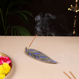 Tibetan Leaf Stone Work White Metal Incense Stick Holder 22