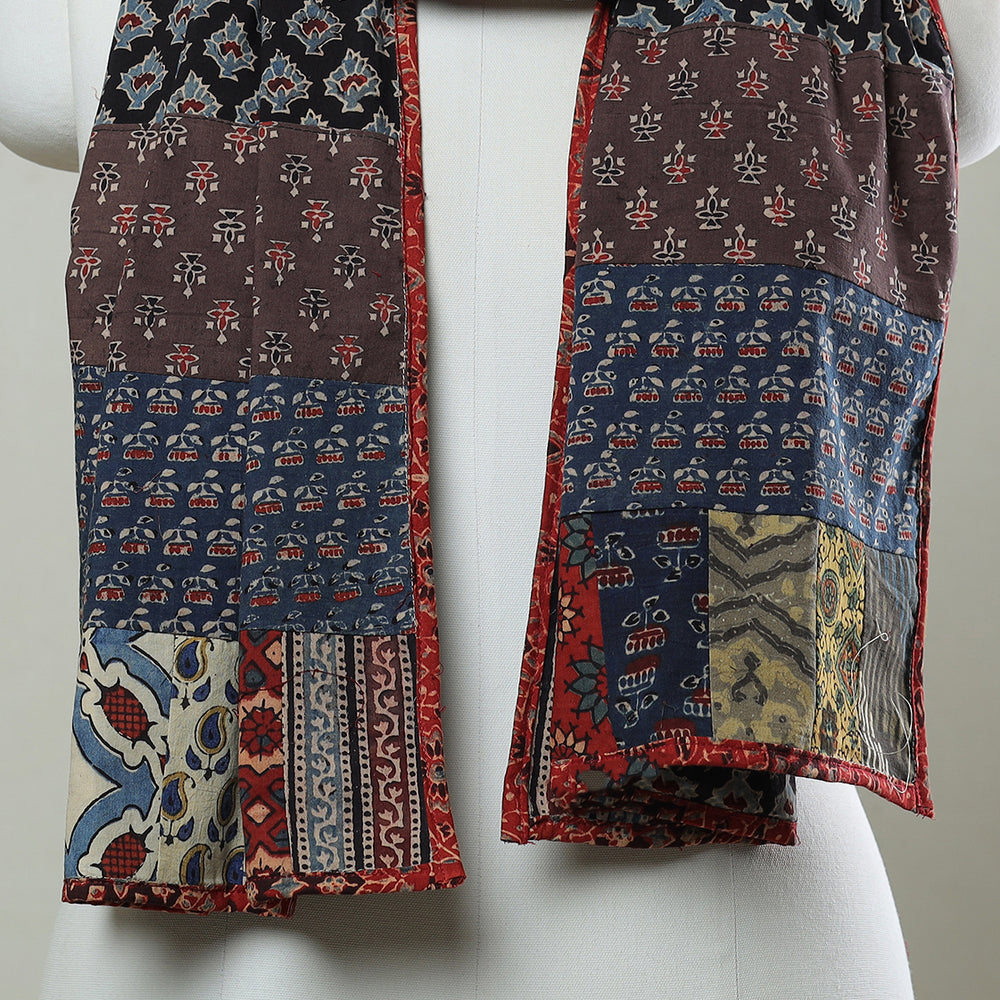 Multicolor - Patchwork Cotton Stole in Ajrakh Block Prints 48