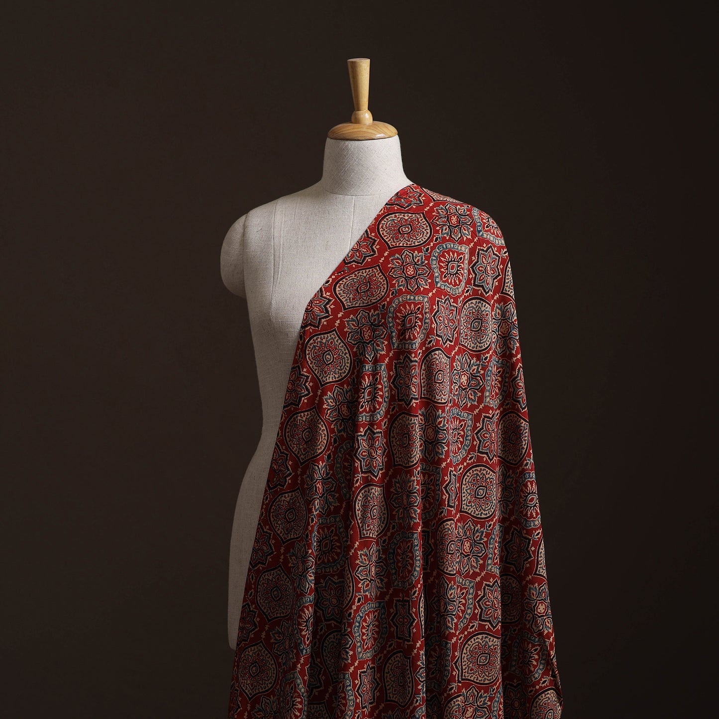 Ajrakh Hand Block Print Natural Dyed Crepe Silk Fabric 30