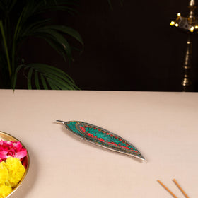 Tibetan Leaf Stone Work White Metal Incense Stick Holder 25