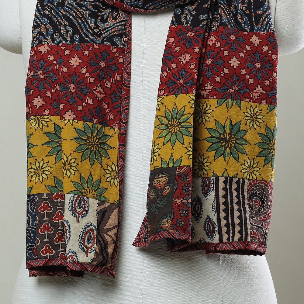 Multicolor - Patchwork Cotton Stole in Ajrakh Block Prints 49