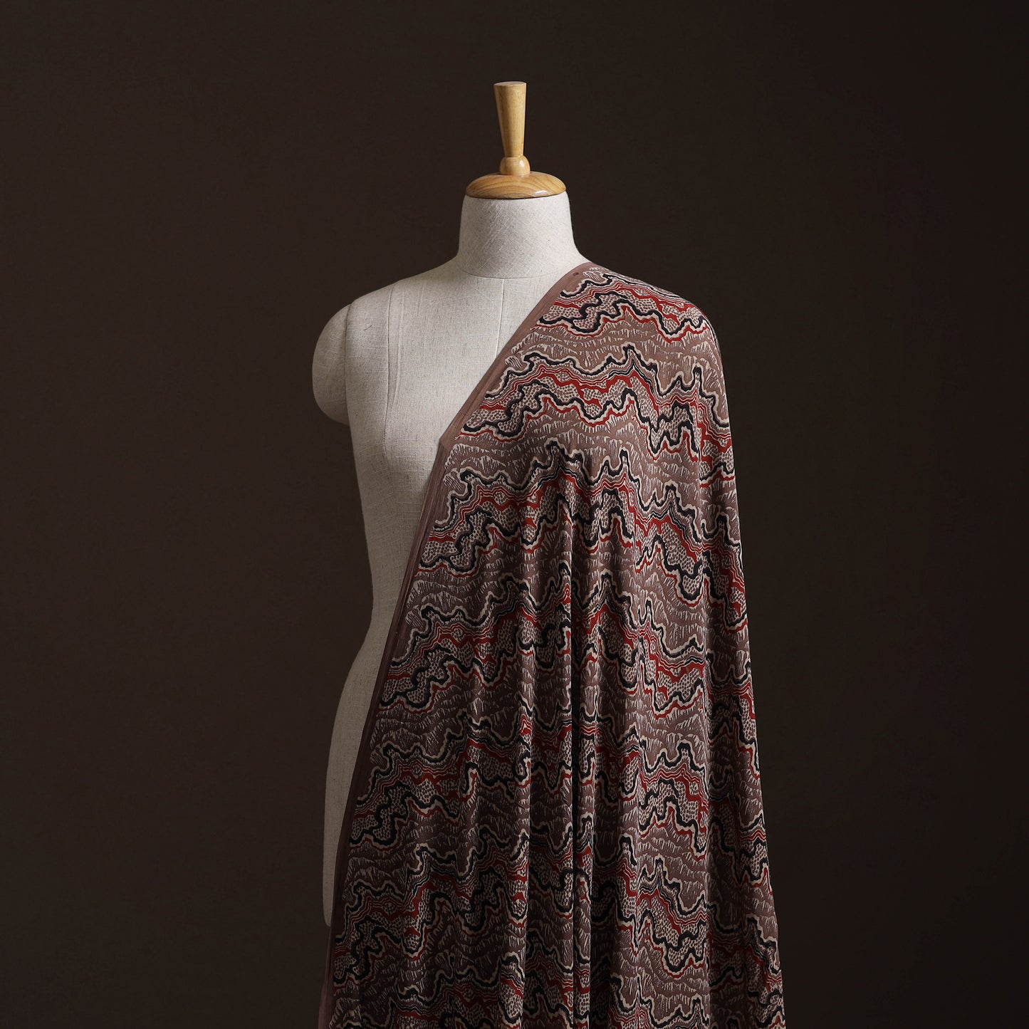 Ajrakh Hand Block Print Natural Dyed Crepe Silk Fabric 28