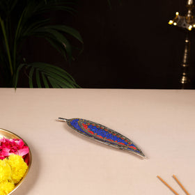 Tibetan Leaf Stone Work White Metal Incense Stick Holder 26