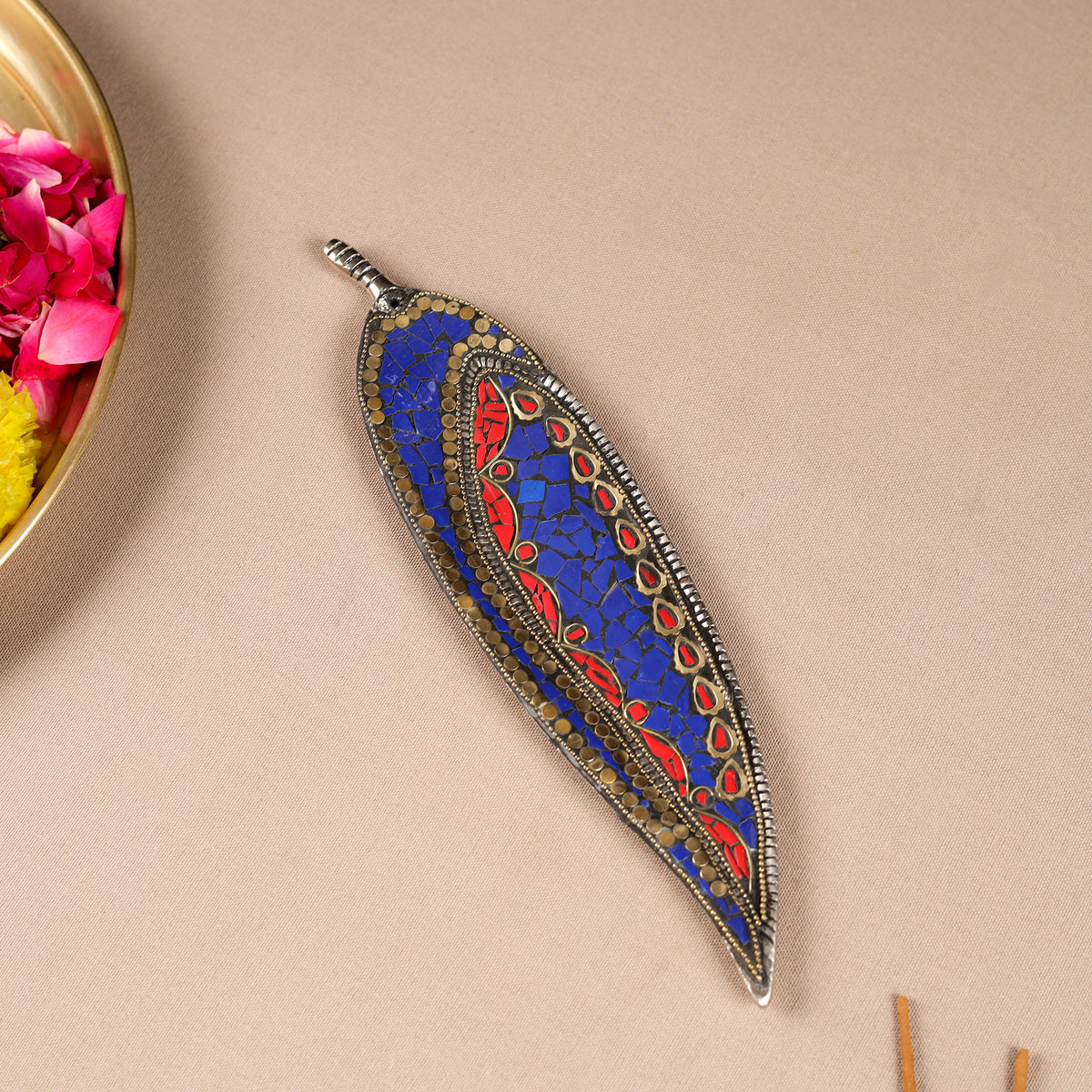 Tibetan Leaf Stone Work White Metal Incense Stick Holder 26