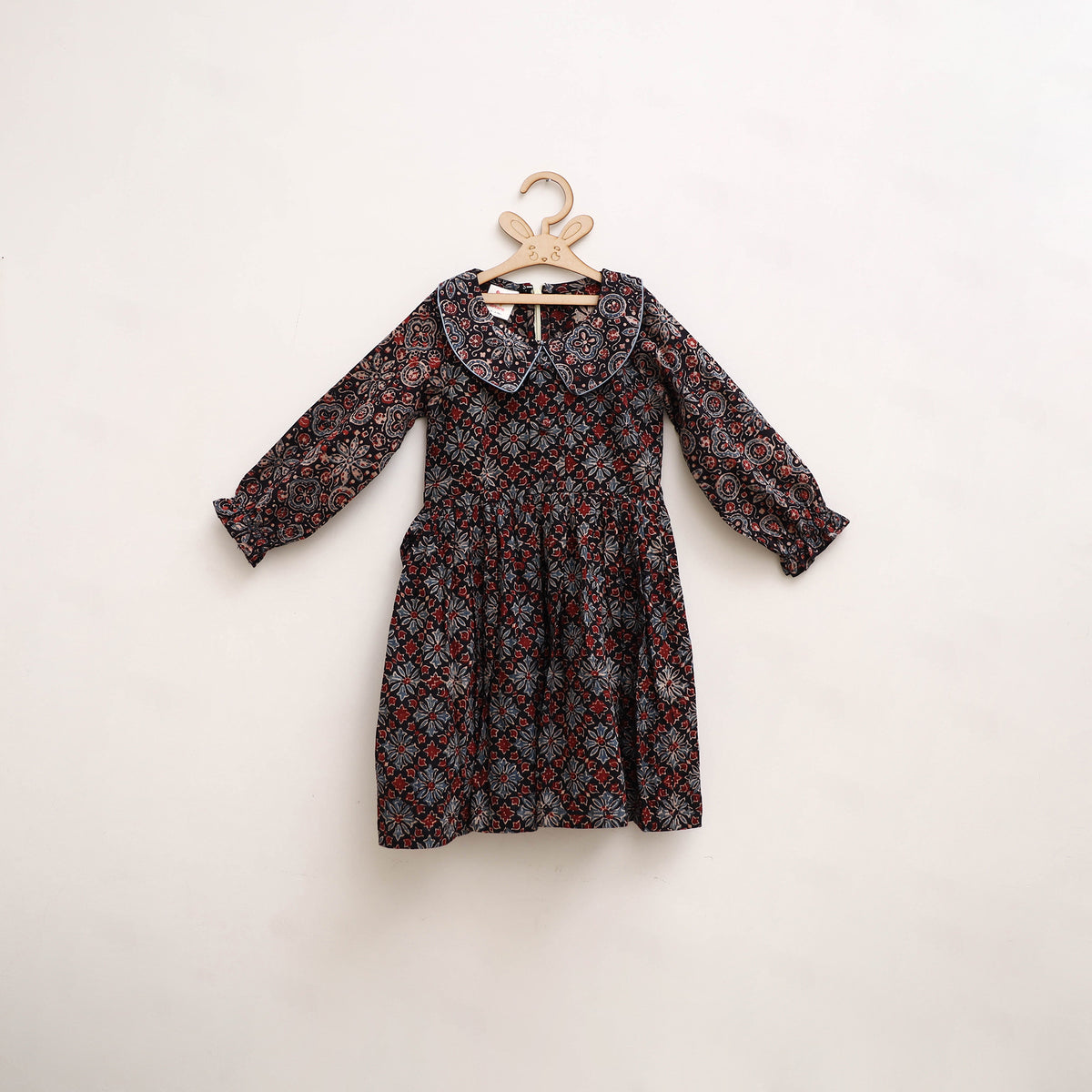 Pure Cotton Girls Frock Dress in Ajrakh Block Print (3-4 Years) 31