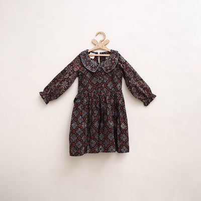 Pure Cotton Girls Frock Dress in Ajrakh Block Print (3-4 Years) 31