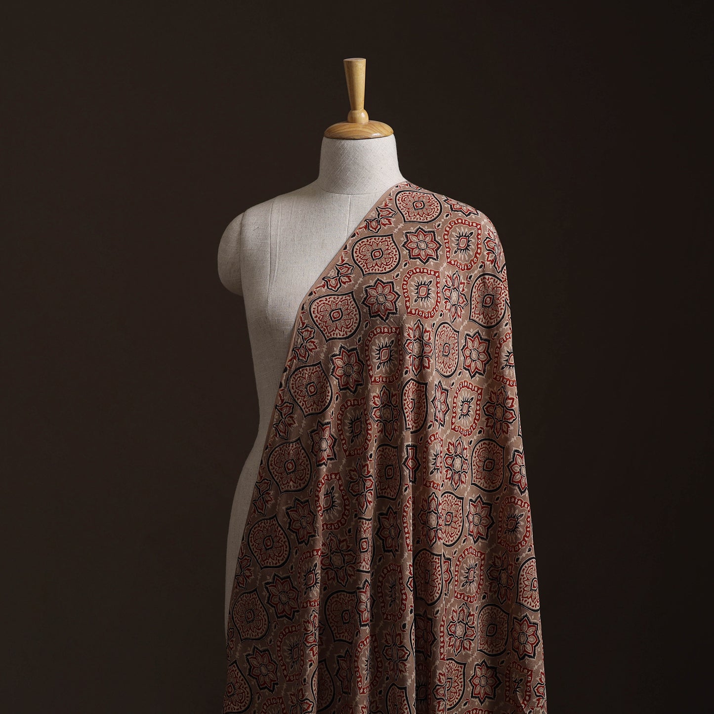 Ajrakh Hand Block Print Natural Dyed Crepe Silk Fabric 32